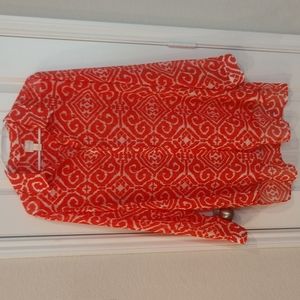 Chico's Sheer Tunic Orange and White Size 3 (XL 16-18).
